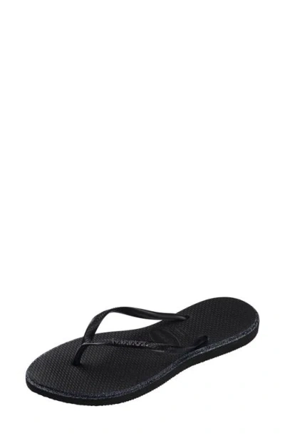 Havaianas Slim Crystal-embellished Rubber Flip-flops In Black