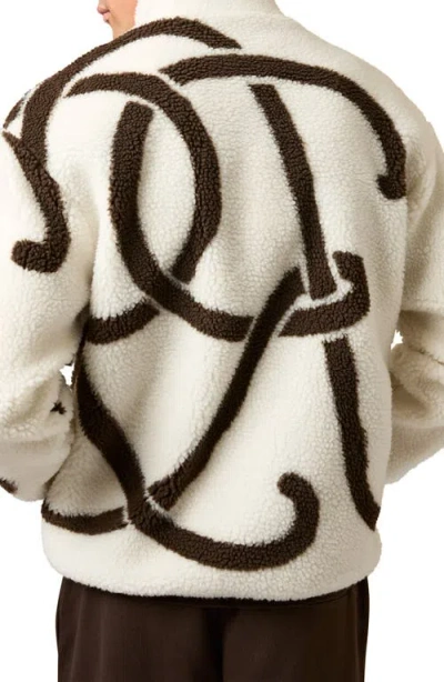 Reiss Kidd Logo Print High Pile Fleece Jacket In Neutral