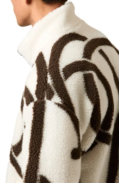 Reiss Kidd Logo Print High Pile Fleece Jacket In Neutral