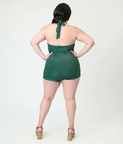 Unique Vintage Plus Size Romper & Sarong Set In Green