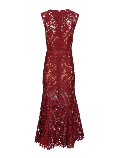 Self-portrait Fitted Guipure Lace Midi Dress With Removable Belt In Red