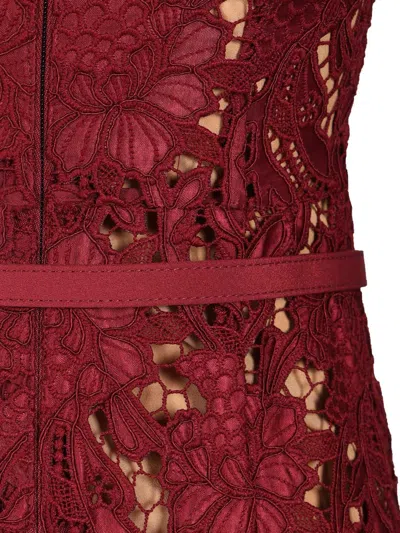 Self-portrait Fitted Guipure Lace Midi Dress With Removable Belt In Red