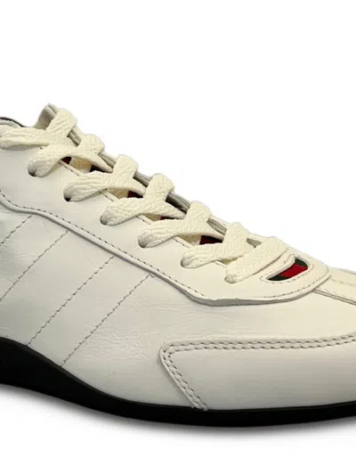 Gucci White Calf Leather Bos Taurus Low Top Sneakers In Neutral