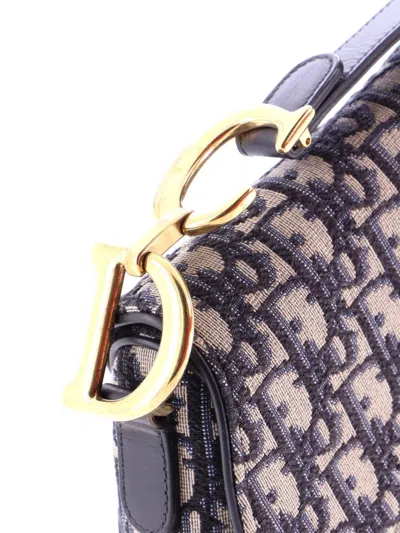 Pre-owned Dior Saddle Handbag Oblique Canvas Medium Shoulder Bag In Blue