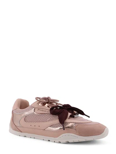Pinko Yulia Leather And Mesh Sneakers With Two-tone Laces In Pink