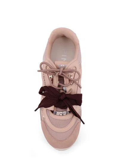 Pinko Yulia Leather And Mesh Sneakers With Two-tone Laces In Pink