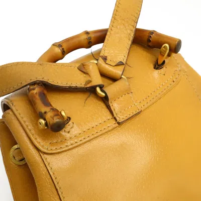 Pre-owned Gucci Beige Light Brown Bamboo Leather Backpack Shoulder Bag ()