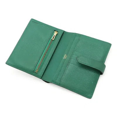 Pre-owned Hermes Bambou Epsom Leather Wallet (bi-fold) () In Green