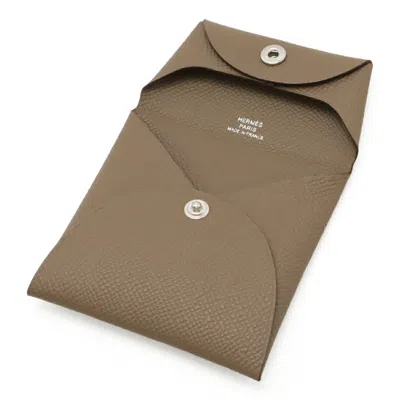 Pre-owned Hermes Bastia Etoupe Gray Epsom Leather Coin Purse/coin Case ()