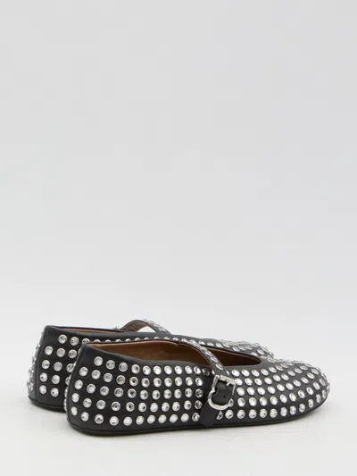 Alaïa Alaia Women Leather Ballet Flats With Rhinestones In Black