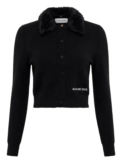 Marine Serre Wool Cropped Cardigan In Black