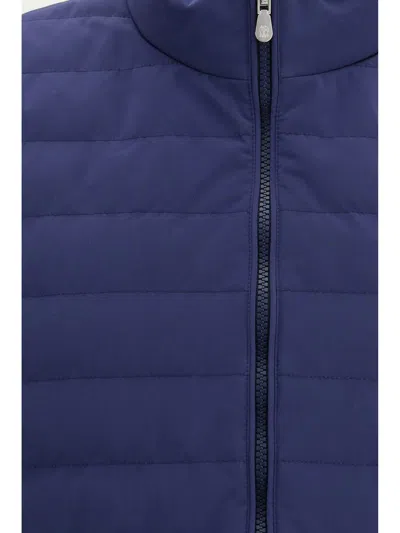 Brunello Cucinelli High Neck Quilted Sleeveless Down Vest In Blue