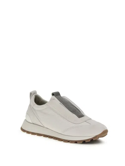 Brunello Cucinelli Sneakers In Canvas E Camoscio Con Precious Detail In Multi