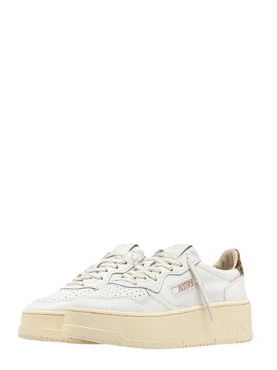 Autry Medalist Platform Sneakers In White And Leopard Leather In White