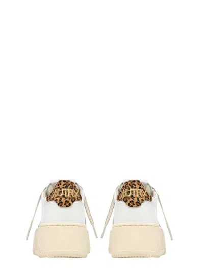 Autry Medalist Platform Sneakers In White And Leopard Leather In White