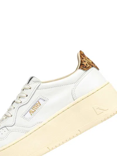 Autry Medalist Platform Sneakers In White And Leopard Leather In White