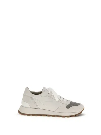 Brunello Cucinelli Women Precious Toe Sneakers In Suede And Techno Fabric In Multi