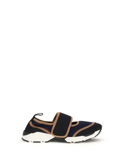 Marni Dark Blue And Black Mary Jane Running Polyamide Sneakers In Multi