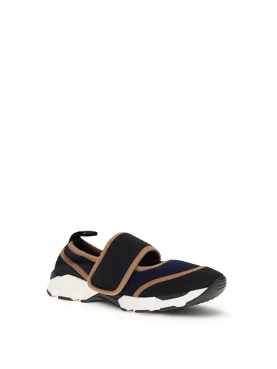 Marni Dark Blue And Black Mary Jane Running Polyamide Sneakers In Multi