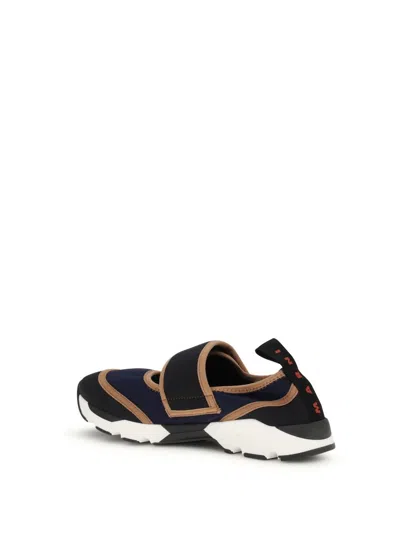 Marni Dark Blue And Black Mary Jane Running Polyamide Sneakers In Multi