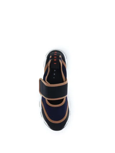 Marni Dark Blue And Black Mary Jane Running Polyamide Sneakers In Multi
