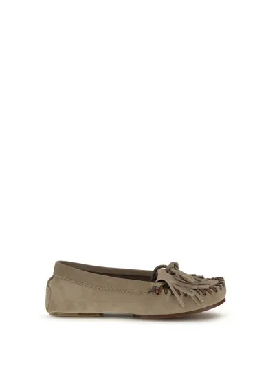 Paris Texas Loafers In Stone Calf Suede Leather In Brown