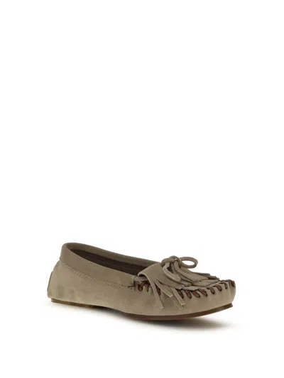 Paris Texas Loafers In Stone Calf Suede Leather In Brown
