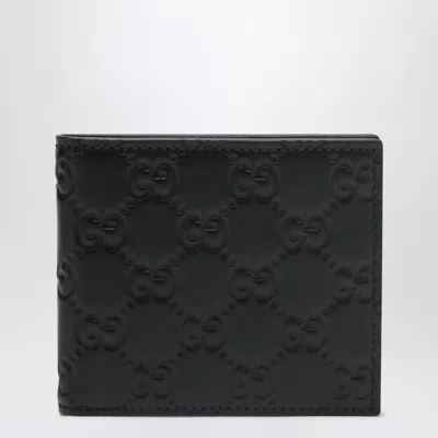 Gucci Men Gg Emblem Leather Wallet With Embossed Gg Logo In Black