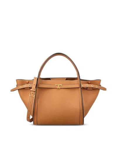 Tod's Hammered Leather Tote Bag Medium Size In Brown