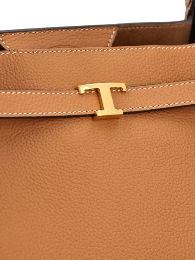 Tod's Hammered Leather Tote Bag Medium Size In Brown