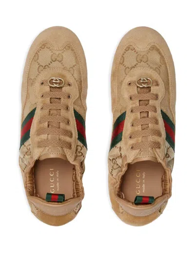 Gucci Shift Low Top Sneakers Rubber Sole Stripe In Neutral