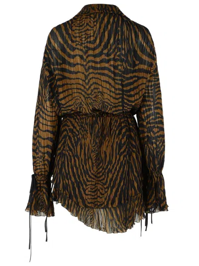 Blumarine Viscose Dress Drawstring Long Sleeves Sheer In Brown