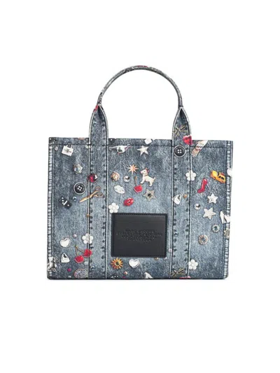 Marc Jacobs 'the Medium Tote L'oeil Trinket Canvas' Blue Denim Bag In Multi