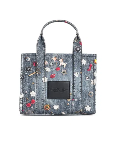 Marc Jacobs 'the Small Tote L'oeil Trinket Canvas' Blue Denim Bag In Multi
