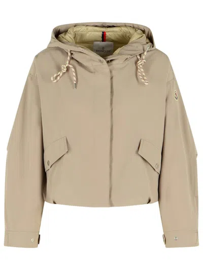 Moncler Eucalyptus Hooded Jacket Drawstring Front Pockets In Neutral