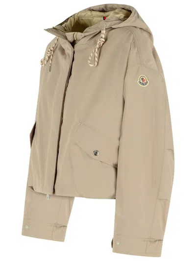 Moncler Eucalyptus Hooded Jacket Drawstring Front Pockets In Neutral