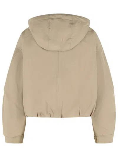 Moncler Eucalyptus Hooded Jacket Drawstring Front Pockets In Neutral
