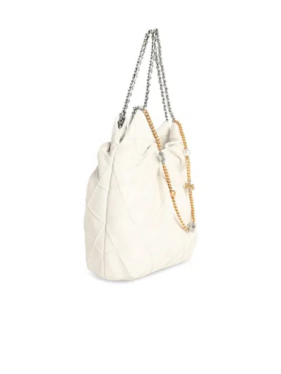 Tory Burch Mini Fleming Soft Distressed Drawstring Bag In White