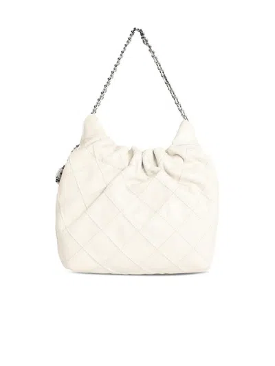 Tory Burch Mini Fleming Soft Distressed Drawstring Bag In White