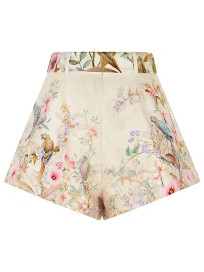 Zimmermann Rebellion Multicolor Shorts With Bow On The Front And All-over Floral Motif In Cotton And Silk Woman In Multi
