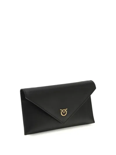 Pinko Black Calf Leather Bos Taurus Shoulder Bag In Black
