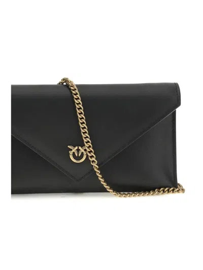 Pinko Black Calf Leather Bos Taurus Shoulder Bag In Black