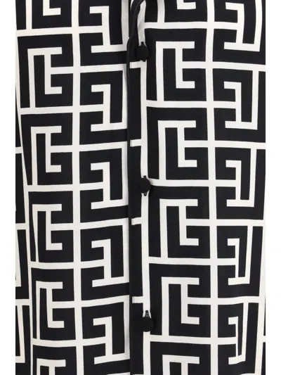 Balmain Monogram Printed Short-sleeved Shirt In Black