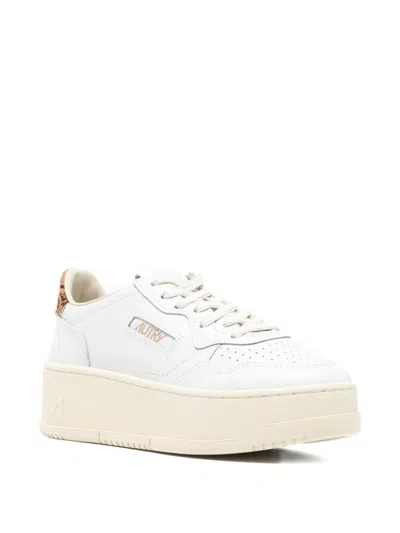 Autry Medalist Platform Sneakers In White And Leopard Leather In White