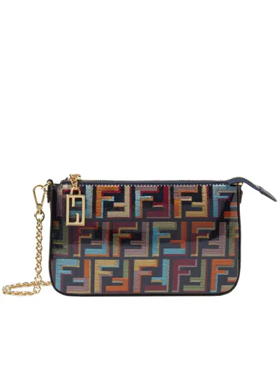 Fendi Multicolour Glazed Ff Fabric Baguette Pouch With Chain In Multi