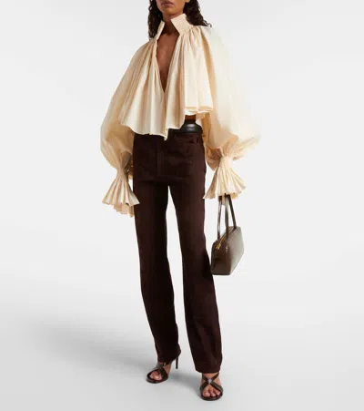 Khaite Callum High-rise Suede Straight Pants In Black