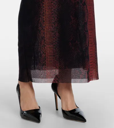 Jean Paul Gaultier High-neck Midi Dress With Snake Print In Silk And Nylon In Brown