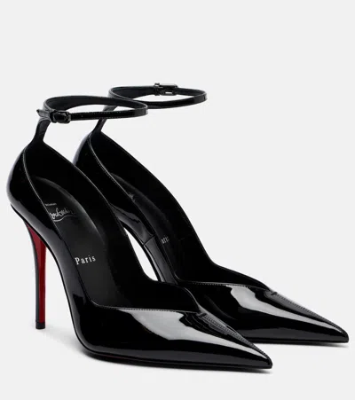 Christian Louboutin Black Patent Leather Erozee Pumps With Ankle Strap In Black