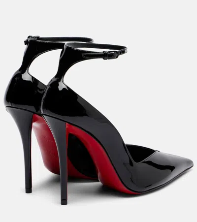 Christian Louboutin Black Patent Leather Erozee Pumps With Ankle Strap In Black