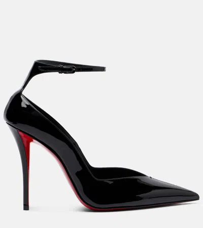 Christian Louboutin Black Patent Leather Erozee Pumps With Ankle Strap In Black